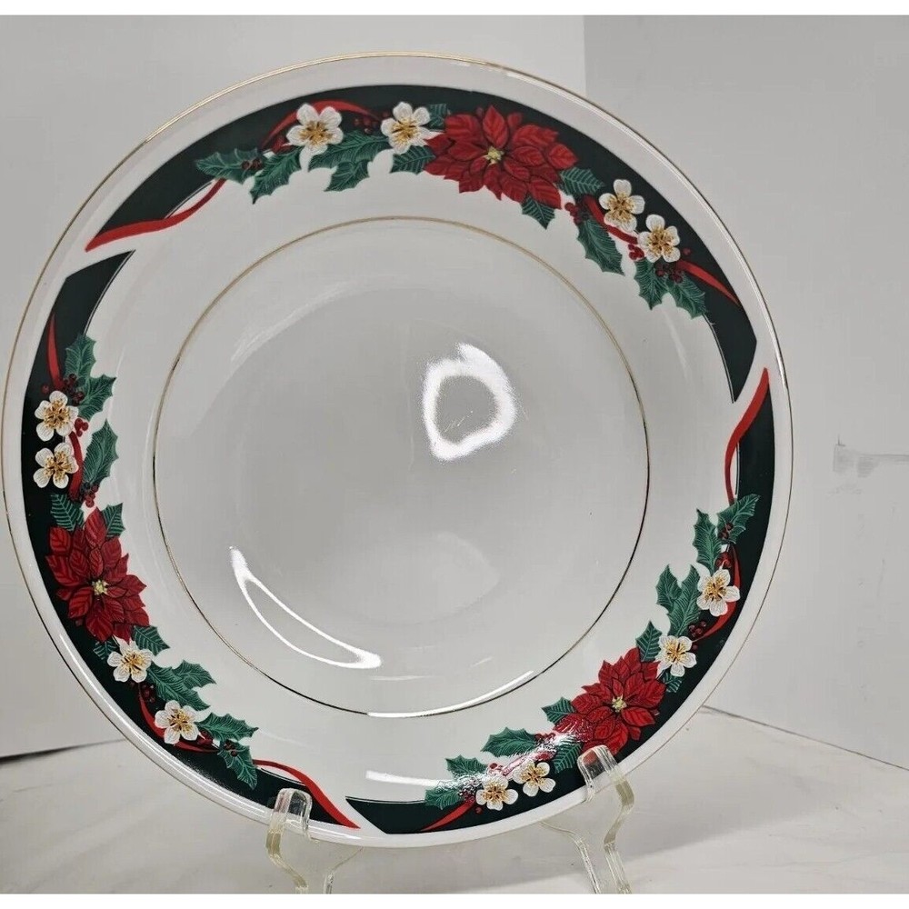 Tienshan Deck the Halls Serving Bowl 9 1/4" Poinsettia Mint Condition